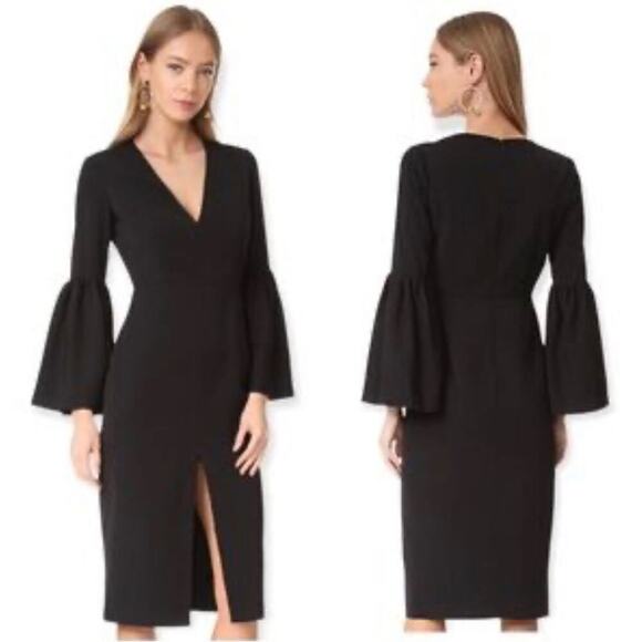 Nicholas‎ minimalist black bell sleeves sheath dress size 6 quiet luxury wedding - Picture 1 of 8